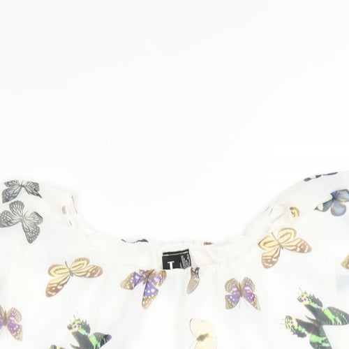 Izabel London Womens White Geometric Polyester Basic Blouse Size 12 Boat Neck