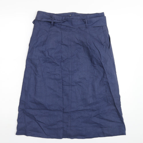 Marks and Spencer Womens Blue Linen A-Line Skirt Size 12 Button