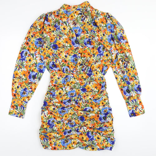 Vera & Lucy Womens Multicoloured Floral Polyester Mini Size S Mock Neck Zip