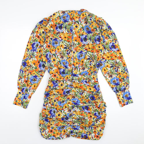 Vera & Lucy Womens Multicoloured Floral Polyester Mini Size S Mock Neck Zip