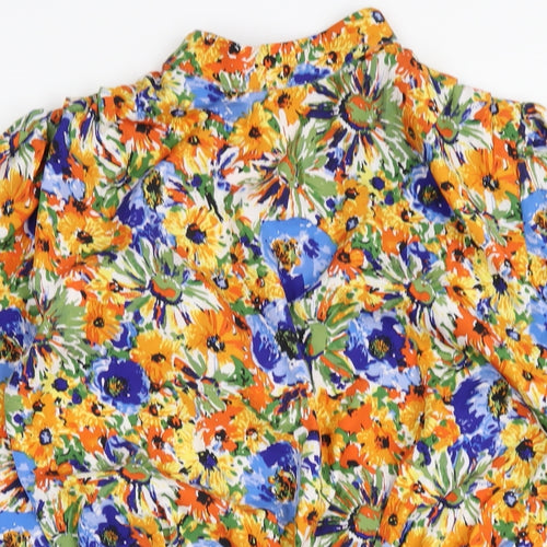 Vera & Lucy Womens Multicoloured Floral Polyester Mini Size S Mock Neck Zip