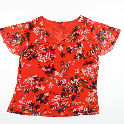 Stefano Cocci Womens Red Floral Polyester Basic Blouse Size S V-Neck
