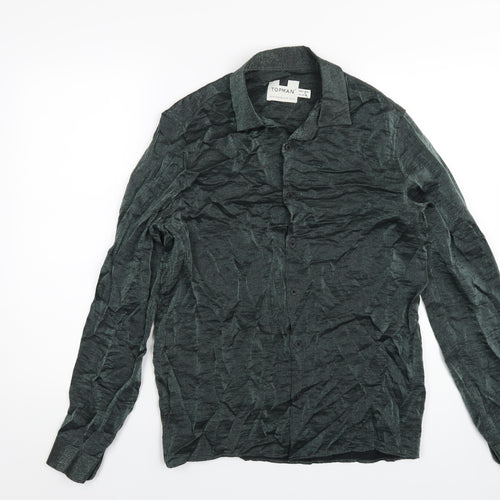 Topman Mens Green Viscose Button-Up Size XS Collared Button