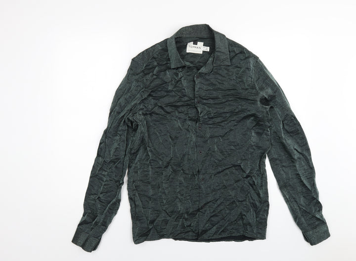 Topman Mens Green Viscose Button-Up Size XS Collared Button