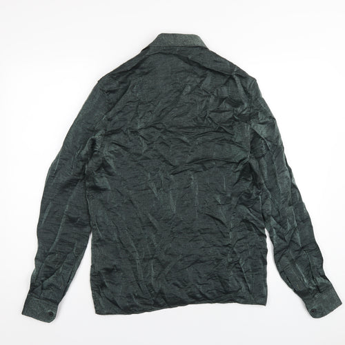 Topman Mens Green Viscose Button-Up Size XS Collared Button