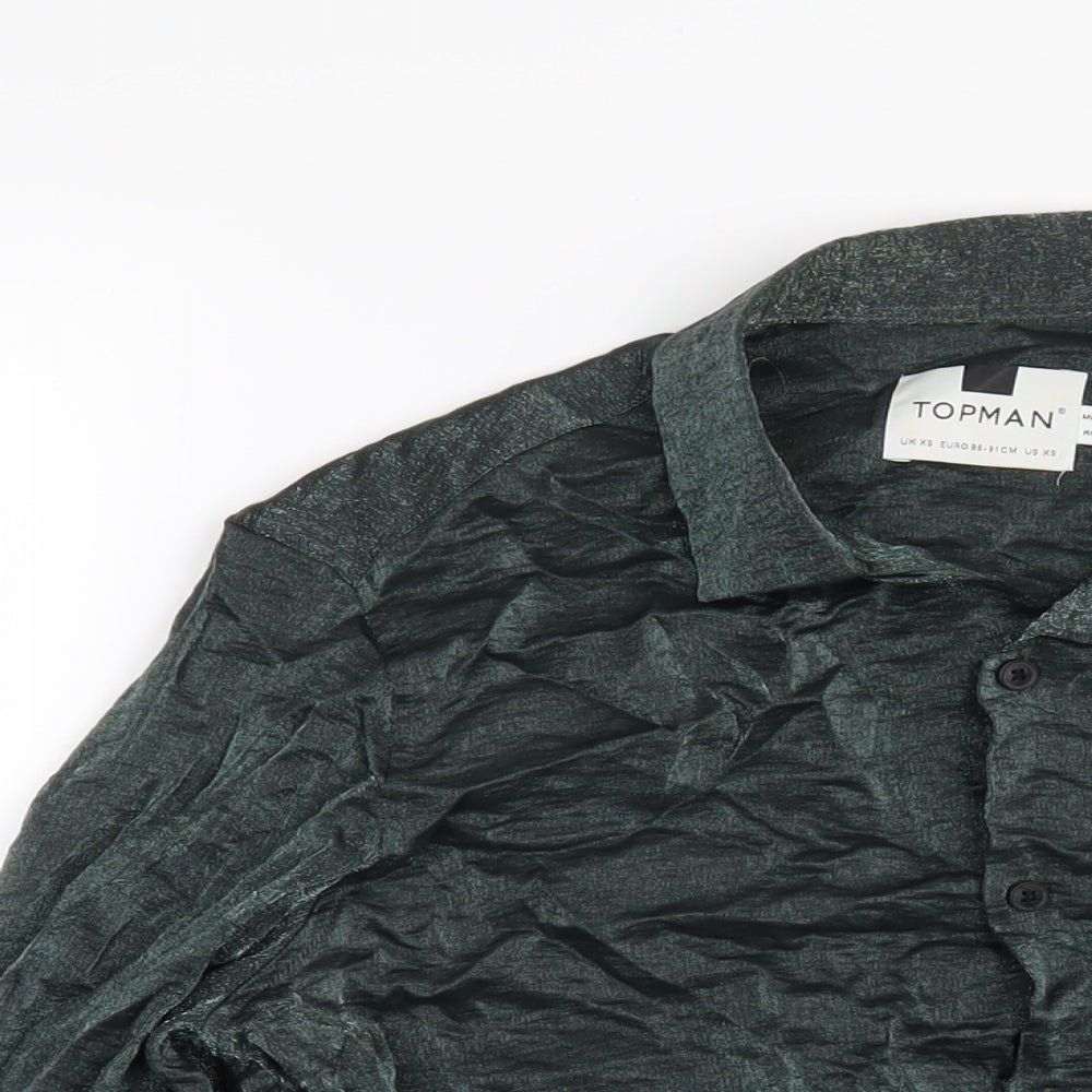 Topman Mens Green Viscose Button-Up Size XS Collared Button