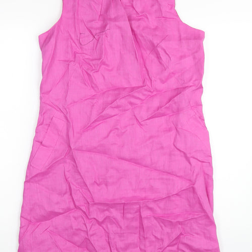 Lucy & Laurel Womens Pink Linen A-Line Size 16 Round Neck Zip
