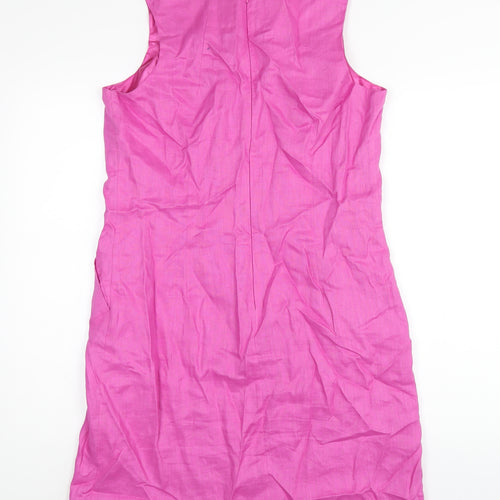Lucy & Laurel Womens Pink Linen A-Line Size 16 Round Neck Zip