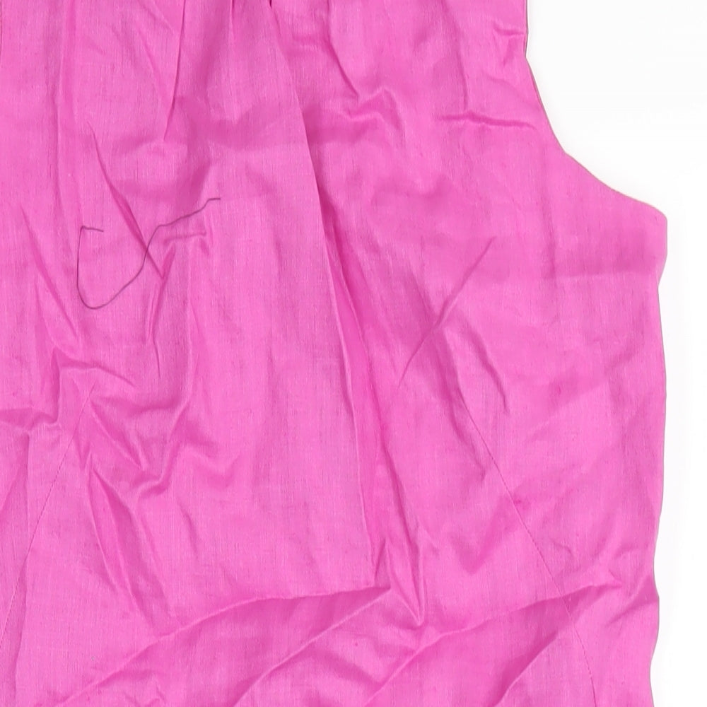Lucy & Laurel Womens Pink Linen A-Line Size 16 Round Neck Zip