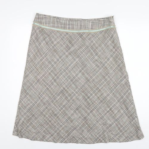 Monsoon Womens Brown Plaid Silk A-Line Skirt Size 16 Zip