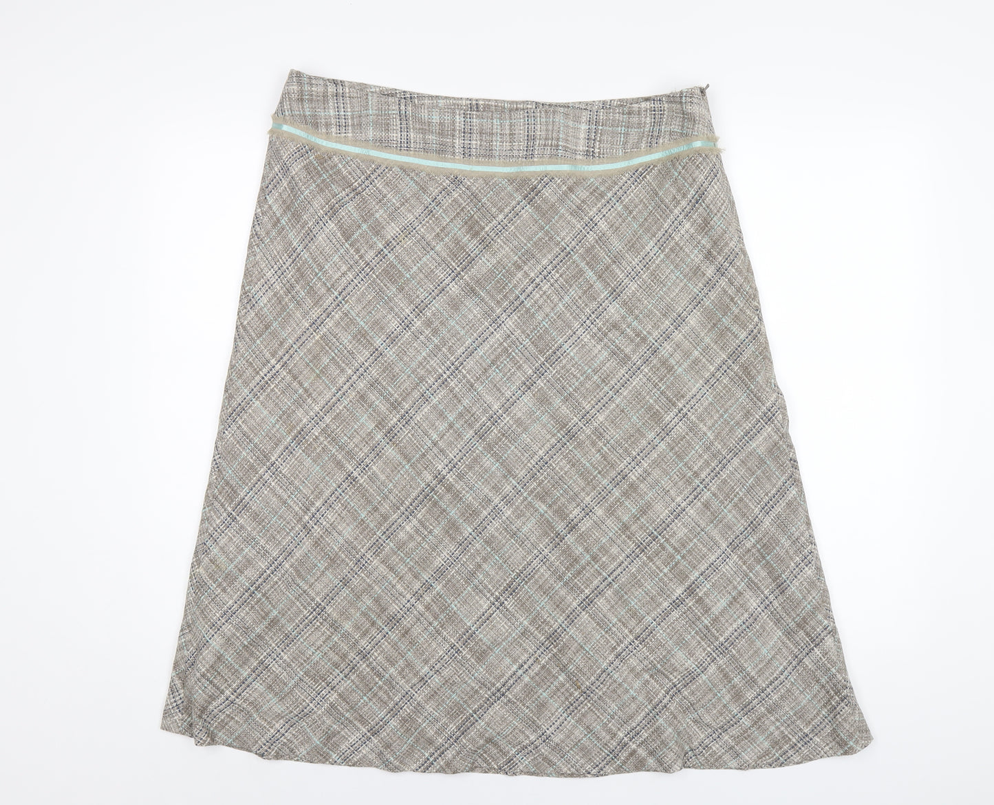 Monsoon Womens Brown Plaid Silk A-Line Skirt Size 16 Zip