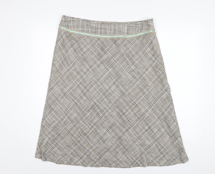 Monsoon Womens Brown Plaid Silk A-Line Skirt Size 16 Zip