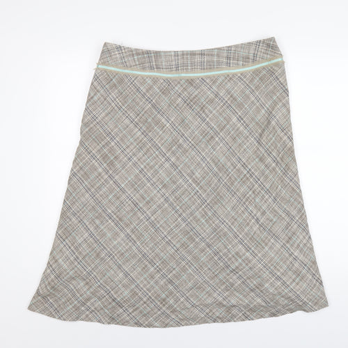 Monsoon Womens Brown Plaid Silk A-Line Skirt Size 16 Zip