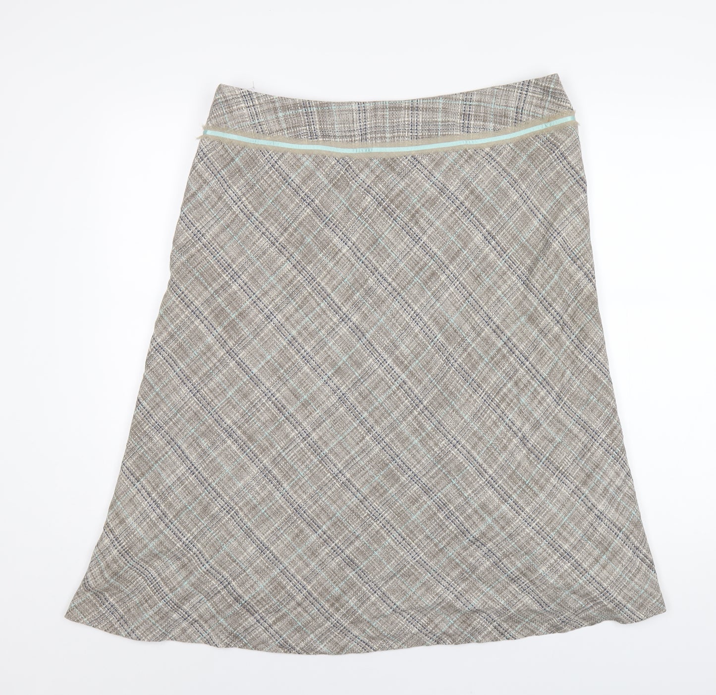 Monsoon Womens Brown Plaid Silk A-Line Skirt Size 16 Zip