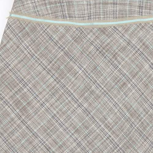 Monsoon Womens Brown Plaid Silk A-Line Skirt Size 16 Zip