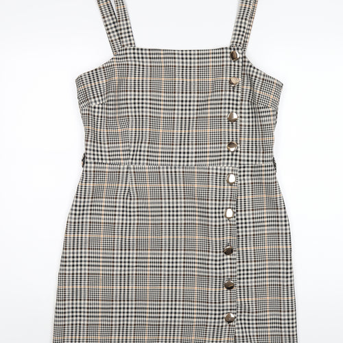 Miss Selfridge Womens Multicoloured Plaid Polyester A-Line Size 14 Square Neck Zip