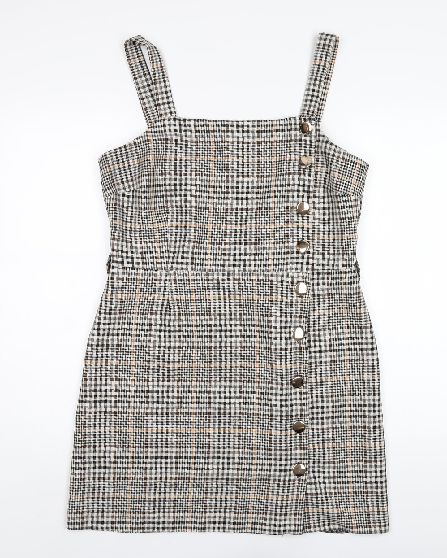 Miss Selfridge Womens Multicoloured Plaid Polyester A-Line Size 14 Square Neck Zip
