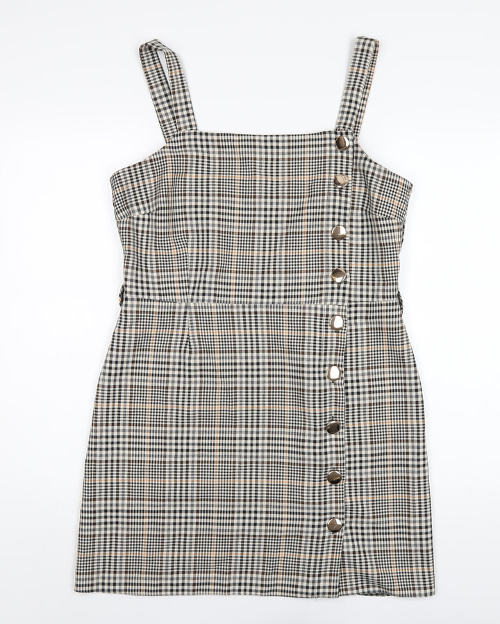Miss Selfridge Womens Multicoloured Plaid Polyester A-Line Size 14 Square Neck Zip