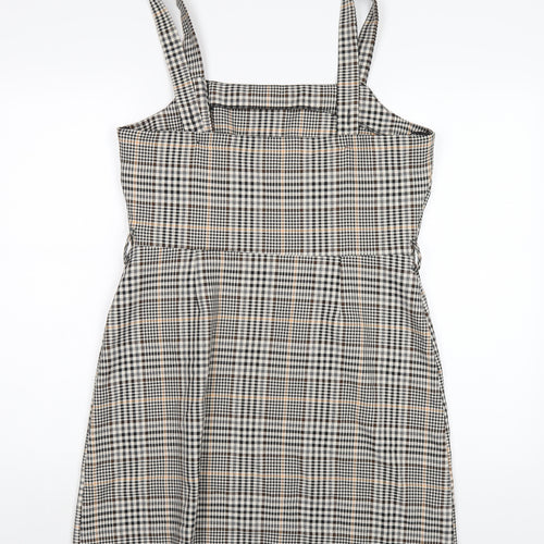 Miss Selfridge Womens Multicoloured Plaid Polyester A-Line Size 14 Square Neck Zip