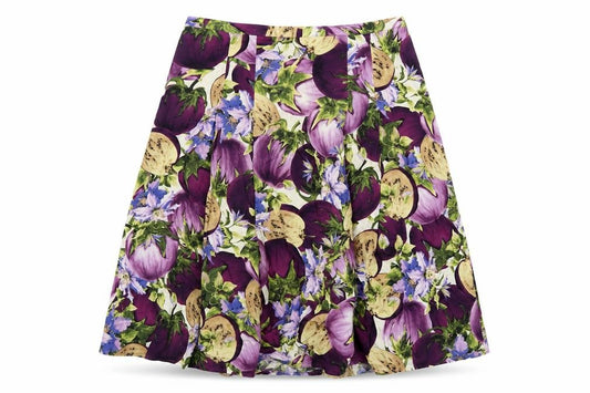 Front view of Madeline women’s multicoloured geometric cotton a-line skirt, size UK 16, zip