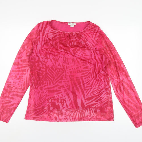 Oasis Womens Pink Geometric Polyester Basic T-Shirt Size L Round Neck