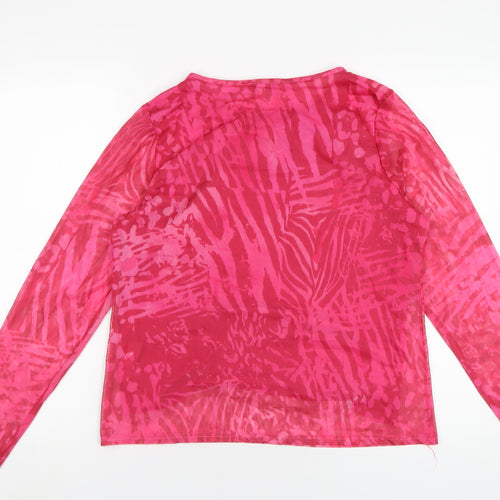Oasis Womens Pink Geometric Polyester Basic T-Shirt Size L Round Neck