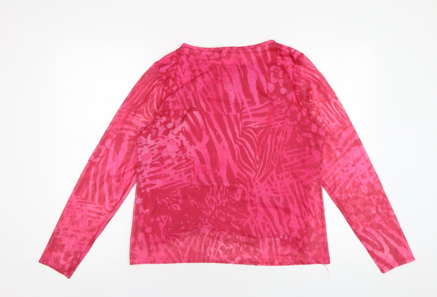 Oasis Womens Pink Geometric Polyester Basic T-Shirt Size L Round Neck