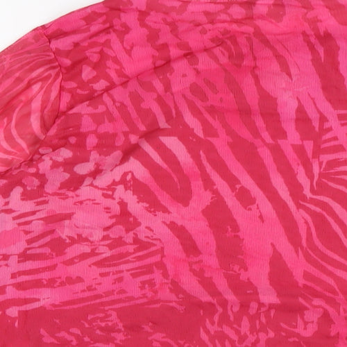 Oasis Womens Pink Geometric Polyester Basic T-Shirt Size L Round Neck