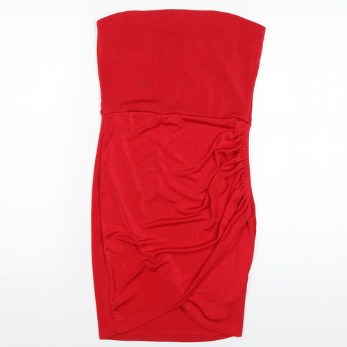 Missguided Womens Red Polyester Mini Size 10 Square Neck Pullover