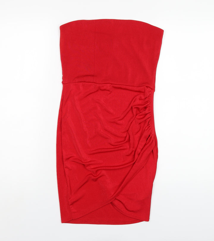 Missguided Womens Red Polyester Mini Size 10 Square Neck Pullover