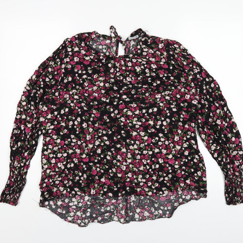 Roman Womens Black Floral Viscose Basic T-Shirt Size 18 Round Neck