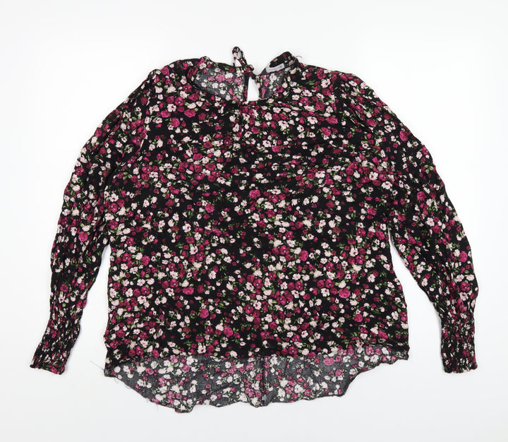Roman Womens Black Floral Viscose Basic T-Shirt Size 18 Round Neck