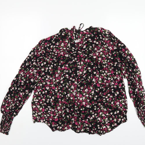 Roman Womens Black Floral Viscose Basic T-Shirt Size 18 Round Neck
