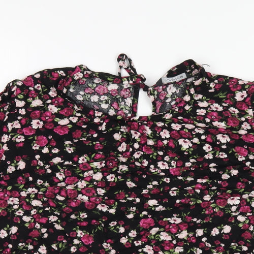 Roman Womens Black Floral Viscose Basic T-Shirt Size 18 Round Neck