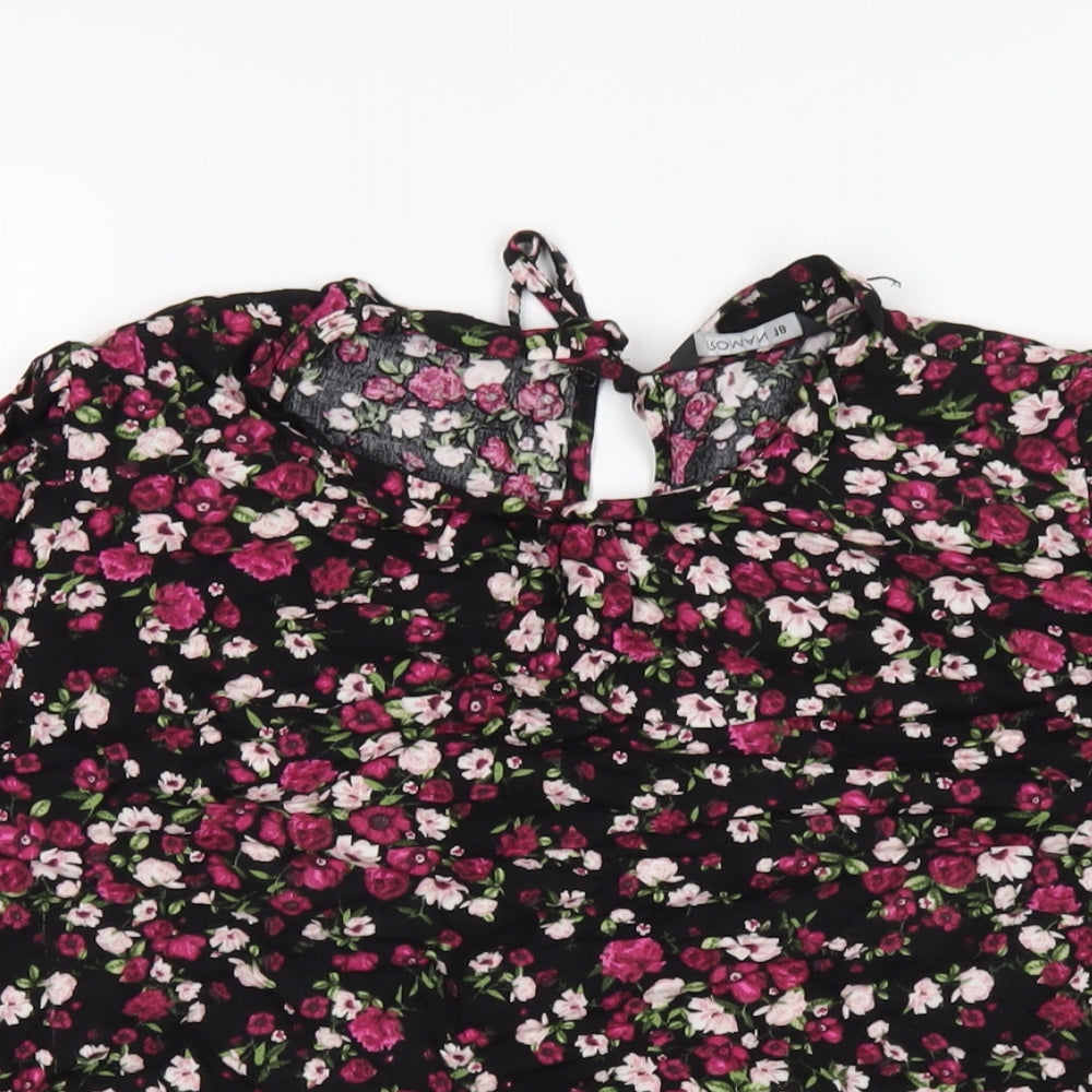 Roman Womens Black Floral Viscose Basic T-Shirt Size 18 Round Neck