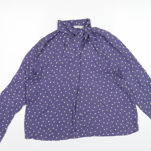Mngo Womens Blue Polka Dot Polyester Basic Blouse Size M V-Neck