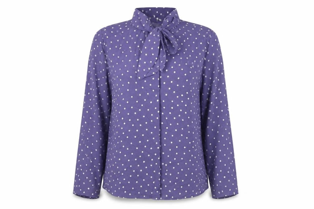 Mango Womens Blue Polka Dot Polyester Basic Blouse Size M V-Neck