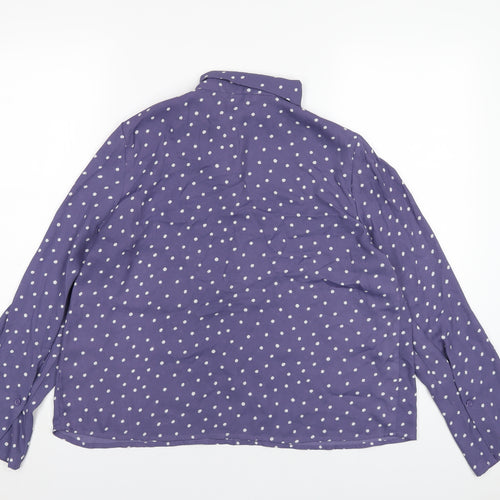 Mngo Womens Blue Polka Dot Polyester Basic Blouse Size M V-Neck