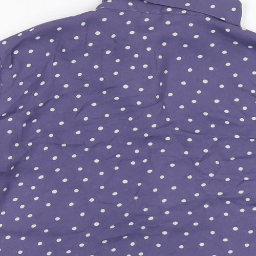 Mngo Womens Blue Polka Dot Polyester Basic Blouse Size M V-Neck