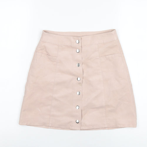 H&M Womens Pink Polyester A-Line Skirt Size 6 Snap