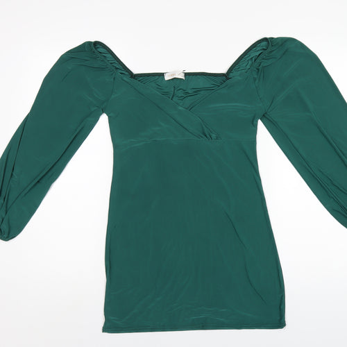 Femme Luxe Womens Green Polyester Bodycon Size 12 Off the Shoulder Pullover