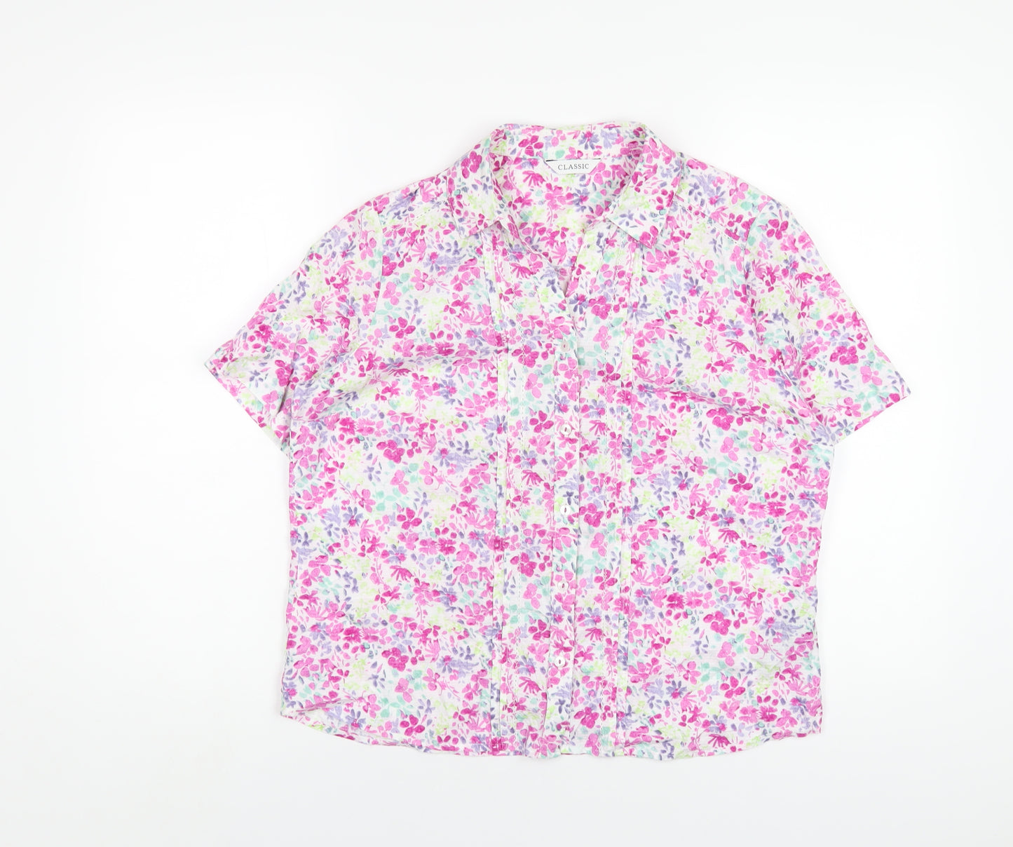 Marks and Spencer Womens Multicoloured Floral Cotton Basic Button-Up Size 12 Collared