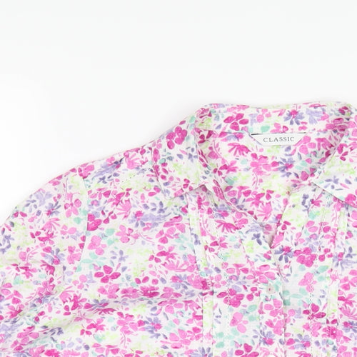 Marks and Spencer Womens Multicoloured Floral Cotton Basic Button-Up Size 12 Collared