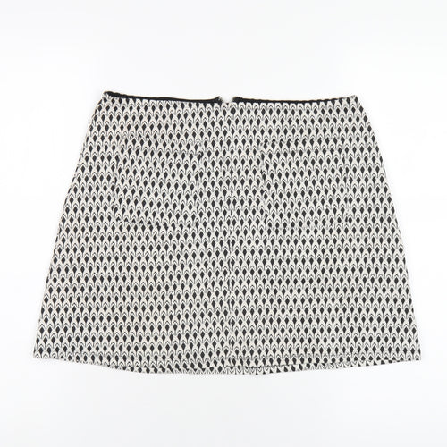 Miss Selfridge Womens White Geometric Polyester A-Line Skirt Size 12 Zip