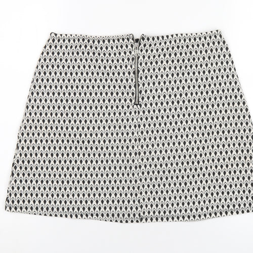 Miss Selfridge Womens White Geometric Polyester A-Line Skirt Size 12 Zip