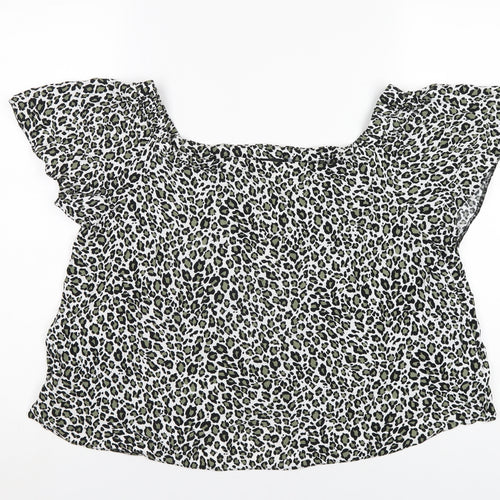 New Look Womens Green Animal Print Viscose Basic T-Shirt Size 12 Square Neck