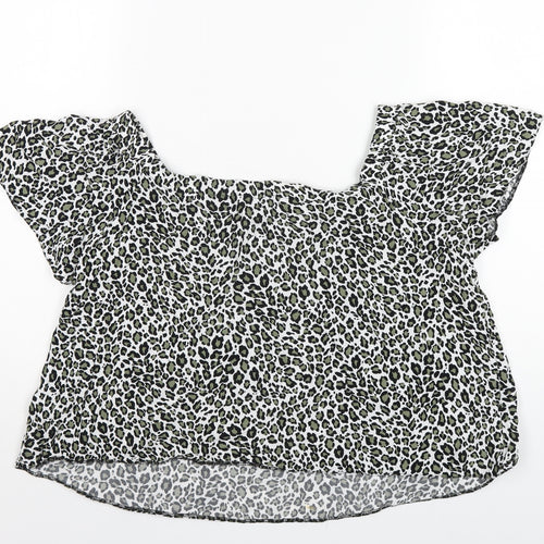 New Look Womens Green Animal Print Viscose Basic T-Shirt Size 12 Square Neck