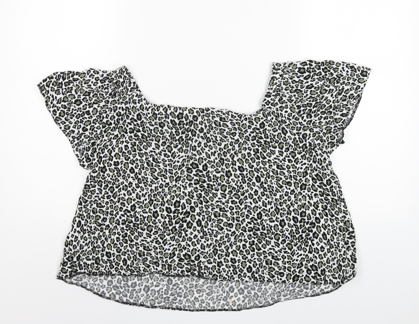 New Look Womens Green Animal Print Viscose Basic T-Shirt Size 12 Square Neck
