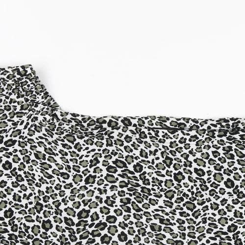 New Look Womens Green Animal Print Viscose Basic T-Shirt Size 12 Square Neck