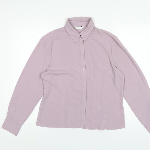 BHS Womens Purple Polyester Basic Button-Up Size 14 Collared
